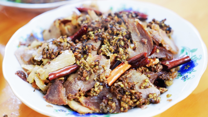 肉片炒梨花。李丹摄。