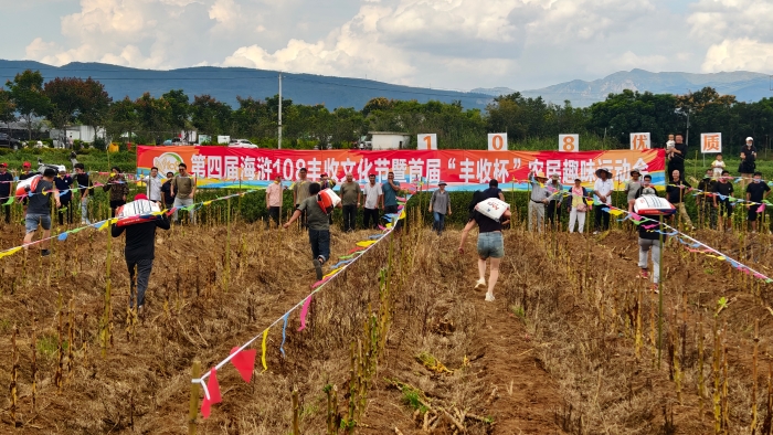扛化肥比赛9月20日摄